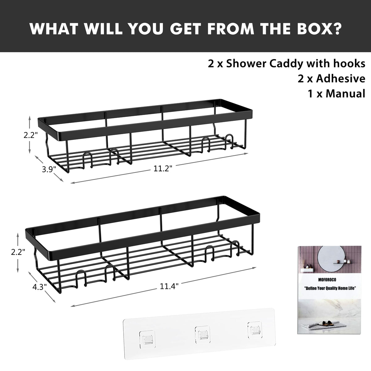Moforoco Shower Caddy Shelf Organizer Rack, Self Adhesive Black Bathroom Shelves Basket, Home Farmhouse Wall Inside Organization and Storage Decor Rv Accessories, First Camper Apartment Essentials 🍁 All In One Marketplace Canada