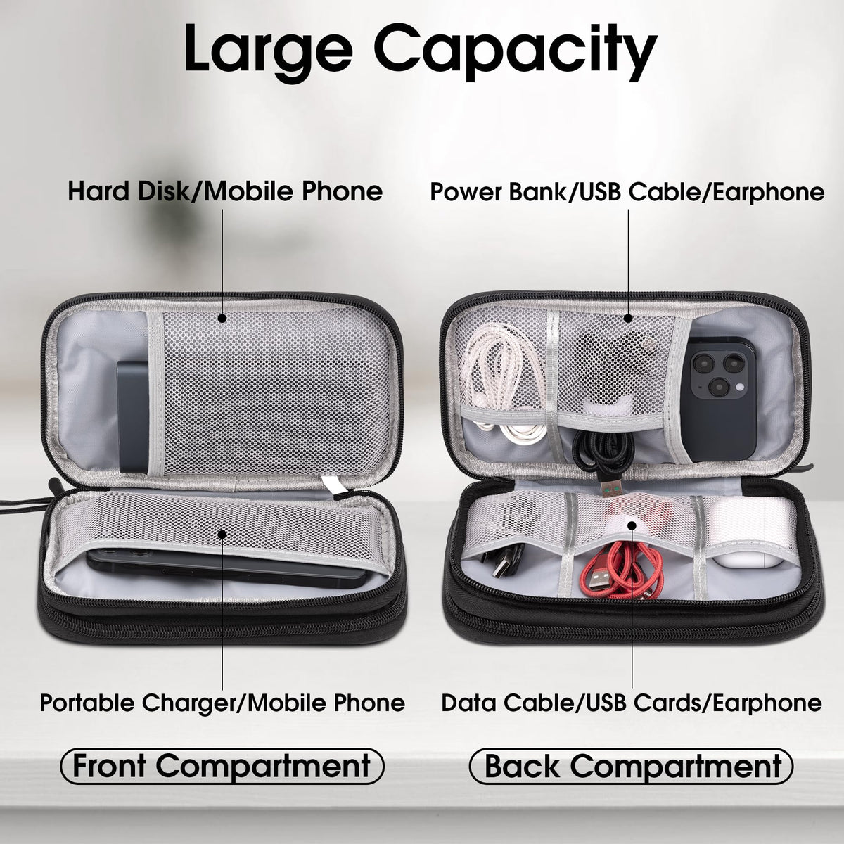 Arae Electronic Organizer, Travel Cable Organizer, Double Layers Portable Waterproof Pouch, Electronic Accessories Storage Case for Cable, Cord, Charger, Phone, Earphone (Black, M) 🍁 All In One Marketplace Canada