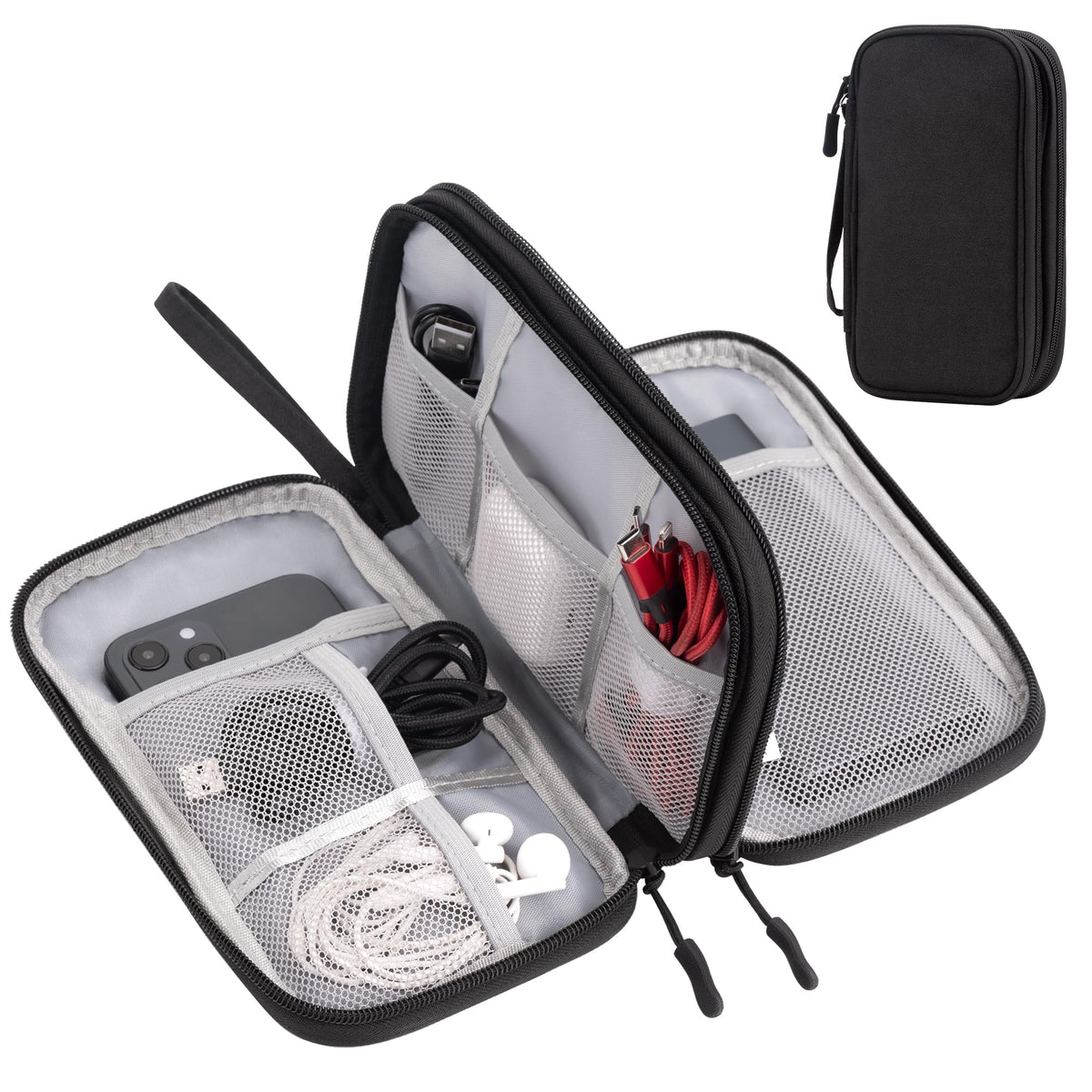Arae Electronic Organizer, Travel Cable Organizer, Double Layers Portable Waterproof Pouch, Electronic Accessories Storage Case for Cable, Cord, Charger, Phone, Earphone (Black, M) 🍁 All In One Marketplace Canada
