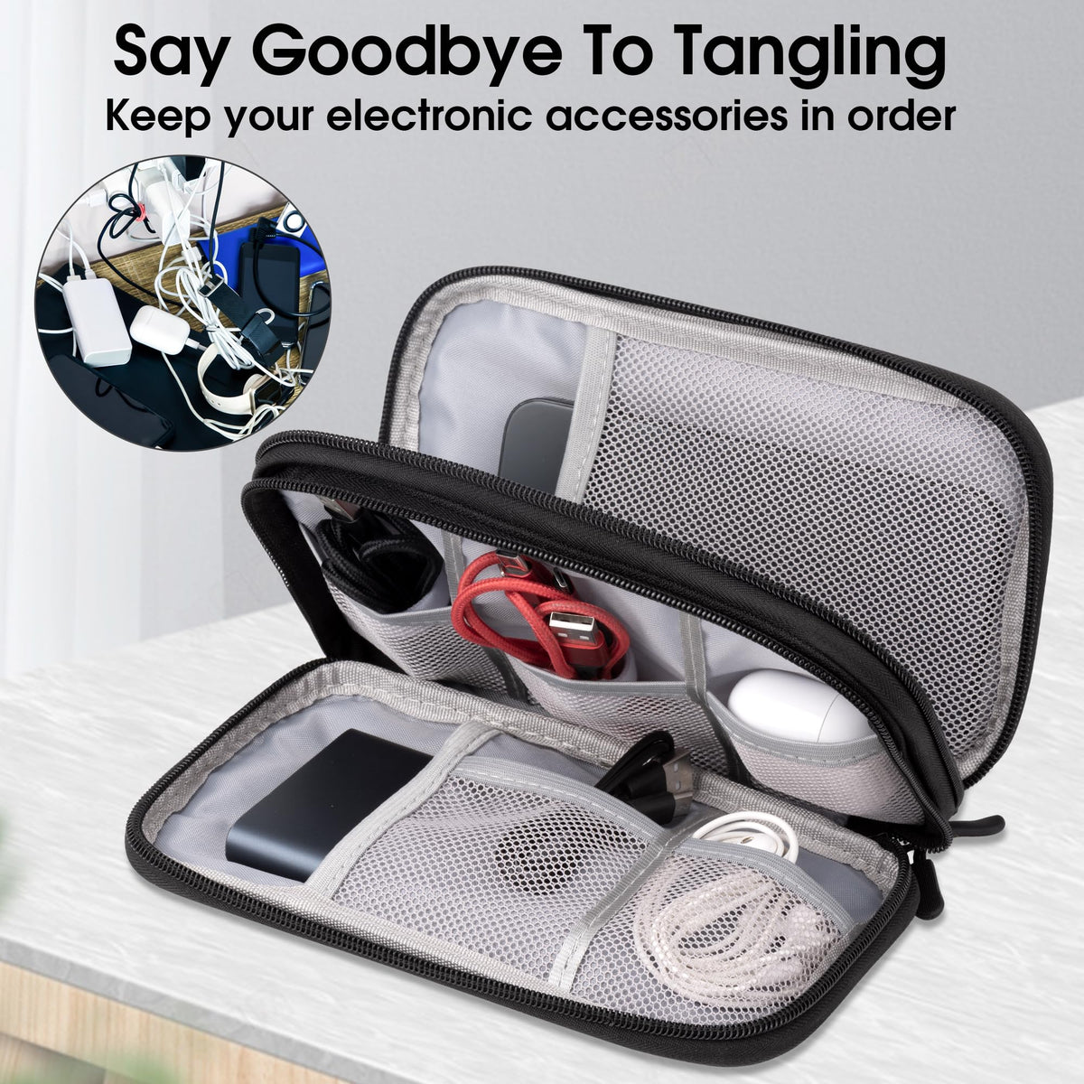 Arae Electronic Organizer, Travel Cable Organizer, Double Layers Portable Waterproof Pouch, Electronic Accessories Storage Case for Cable, Cord, Charger, Phone, Earphone (Black, M) 🍁 All In One Marketplace Canada