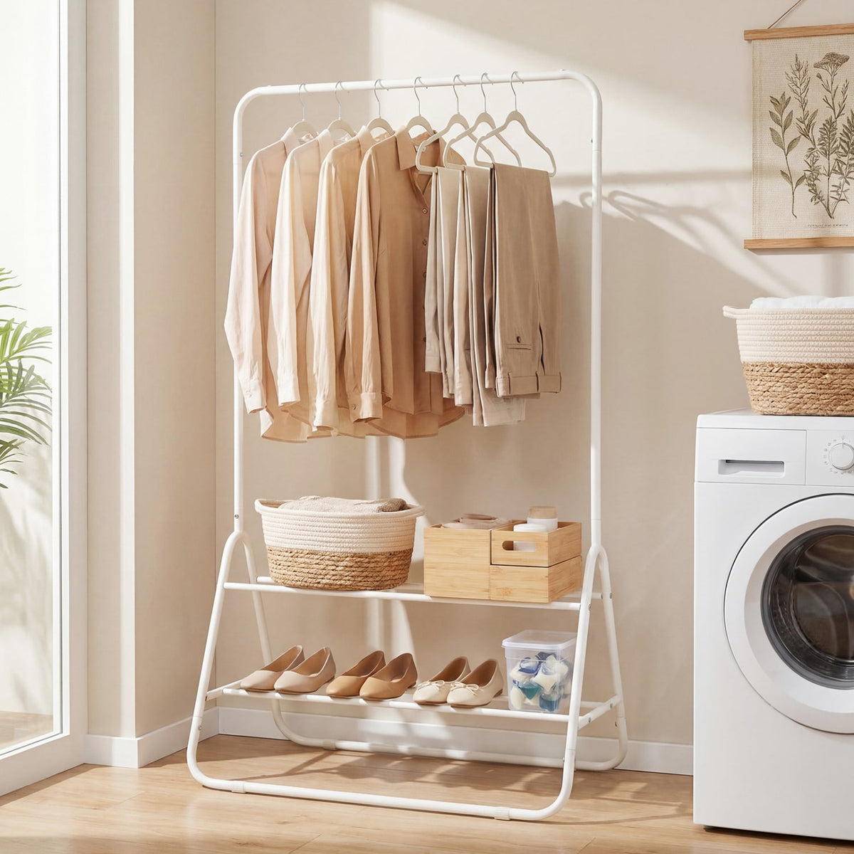 Renewli Heavy-Duty Clothes Rack with Storage Shelves